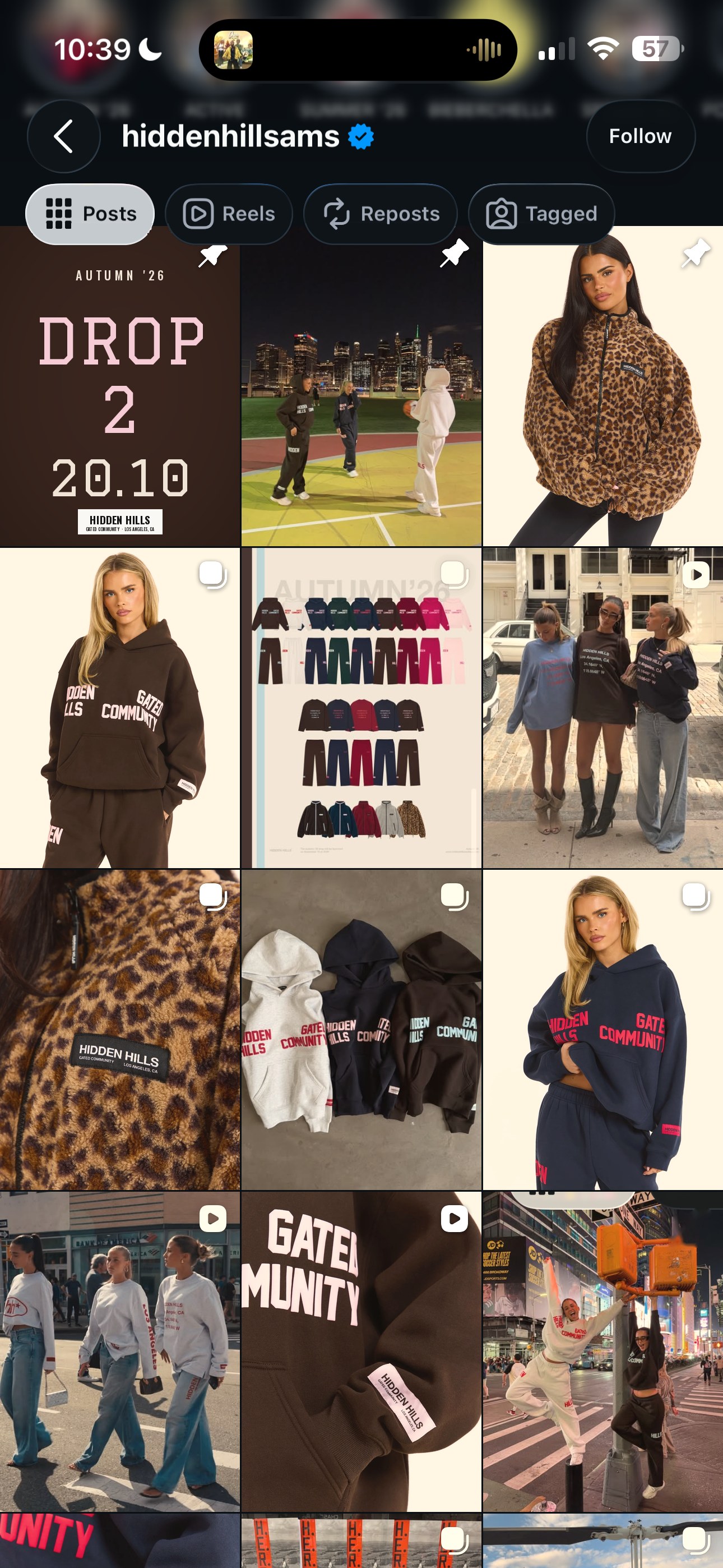 After: de Instagram-feed van Hidden Hills in een autumn vibe, met bovenaan de Drop 2 post