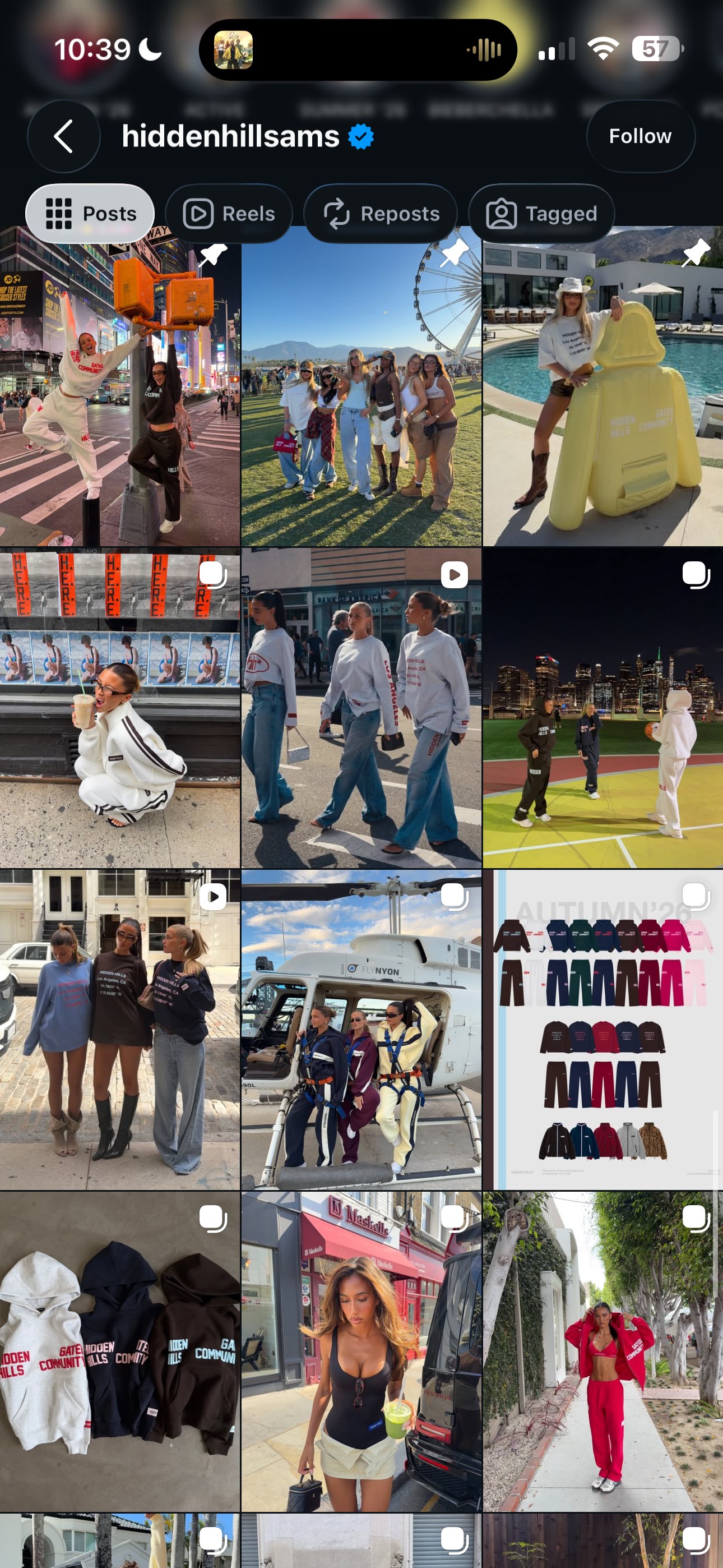 Before: de huidige Instagram-feed van Hidden Hills met zomerse posts